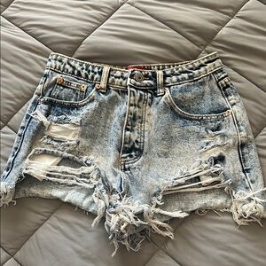 Signature8 Blue Jean Shorts Distressed High-Waisted